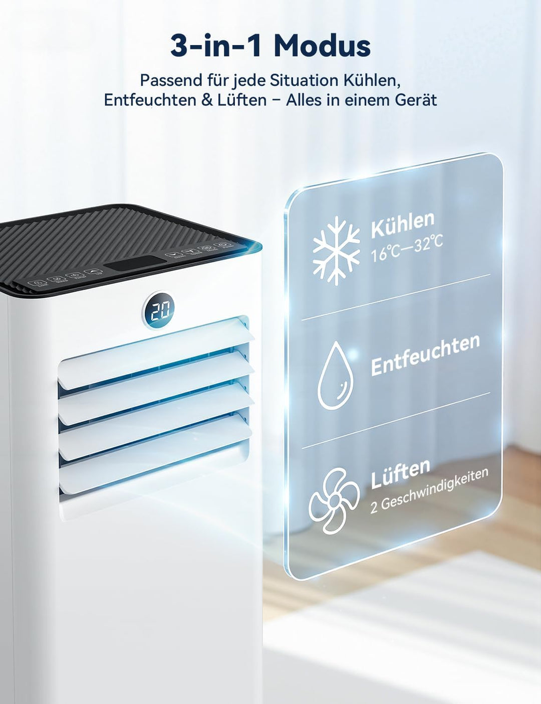 JUMMICO Mobile Klimaanlage 6000 BTU mit Abluftschlauch & Fensterkit, Medium