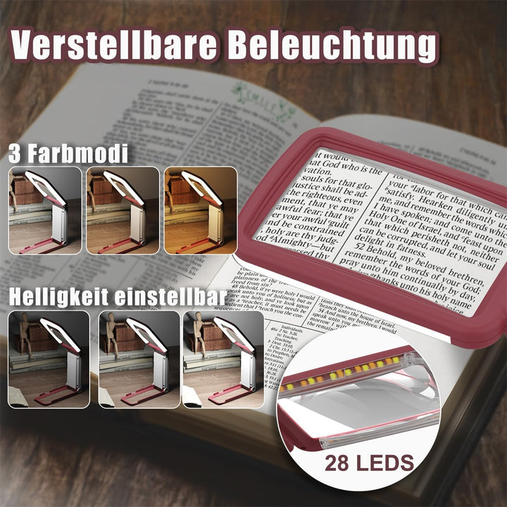 10X Lupe mit Licht und Ständer, Echtglaslinse Leselupe, Wiederaufladbare, Faltbare Grosse Handlupe,