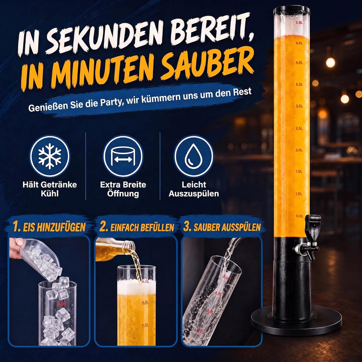 Bierzapfanlage &amp; Biersäule 5L – Premium Getränkespender &amp; Bierturm für Partys – Getränkesäule, Zapfs