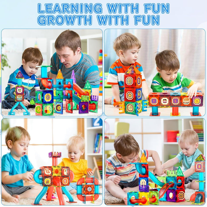 AQXONG 74 Pcs Magnetisches Bauspielzeug mit Rohren, Montessori Spielzeug für Kinder, Pädagogische Ba