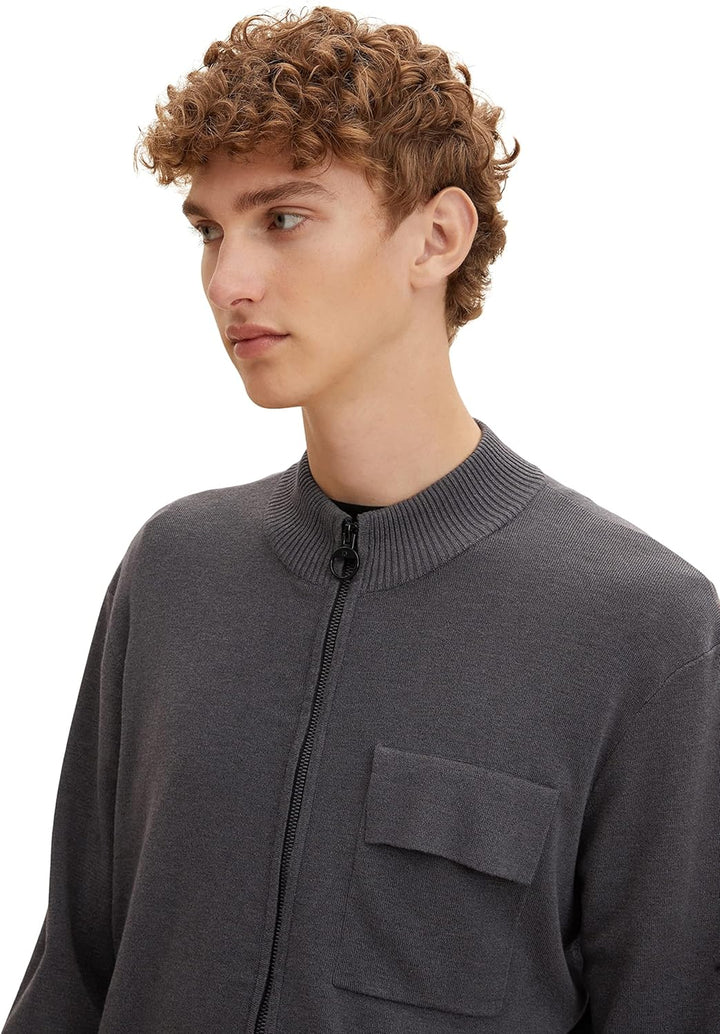 TOM TAILOR Denim Herren Strickjacke mit Brusttasche S 29476 - Coal Grey, S 29476 - Coal Grey