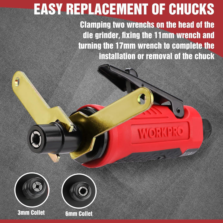 WORKPRO Druckluft-Stabschleifer gerade Ausführung Druckluftschleifer 1/4" (6,3mm) Multifunktionswerk