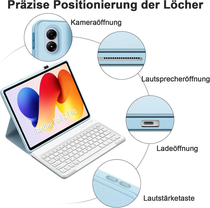 IVEOPPE Hülle mit Tastatur für Xiaomi Redmi Pad 2 Pro 12,1 Zoll, Bluetooth Magnetisch Tastatur für R