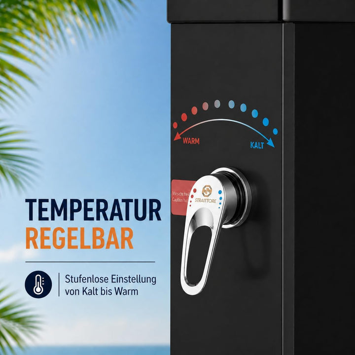 Strattore Solardusche Gartendusche 40 Liter - Warmes Wasser max. 60°C - Ohne Stromanschluss - Mit Fu
