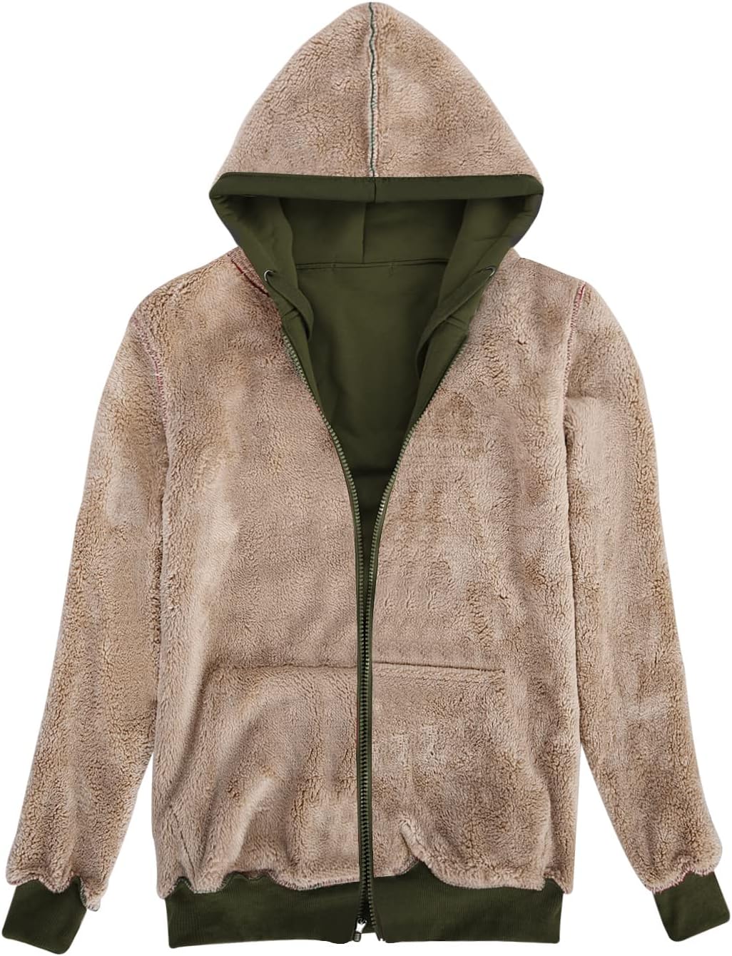 Fleecejacke Damen Hoodie Kapuzenpullover Sweatjacke Warm Oberteil, Herbst Winter Sweatshirt mit Reis