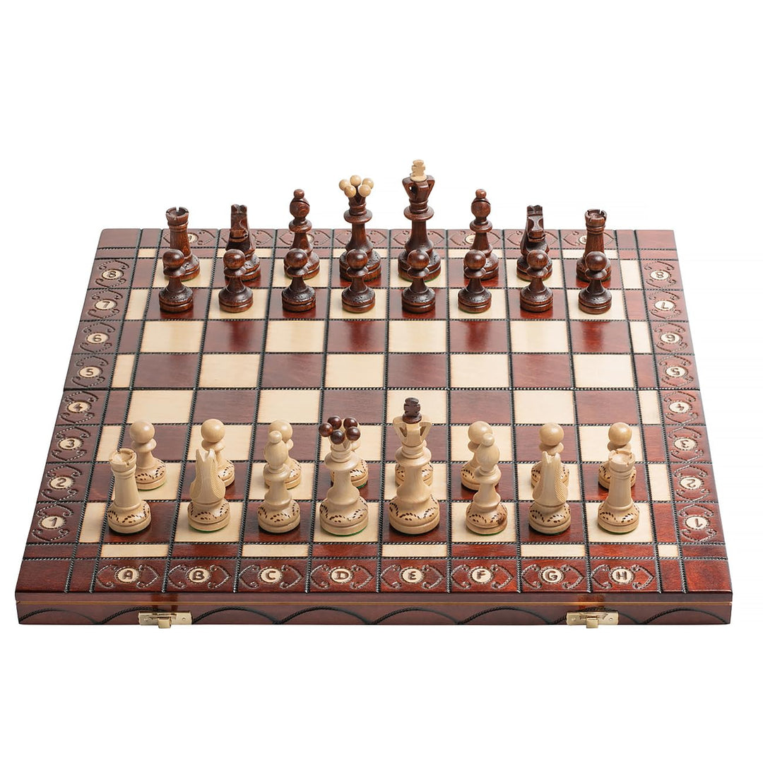 Grossen Senator 41cm x 41cm / 16" aus Holz Schachspiel. Ornamente auf Schach verbrannt Board und Sch