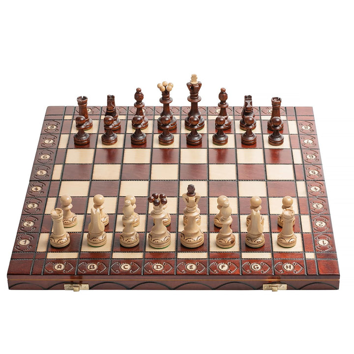 Grossen Senator 41cm x 41cm / 16" aus Holz Schachspiel. Ornamente auf Schach verbrannt Board und Sch