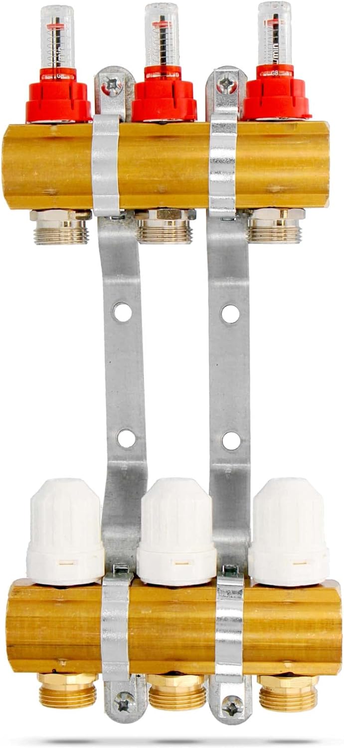 Millto™ Fussbodenheizungsverteiler Messing 3-Port 3 Abschnitte Rohranschlüsse Heizungsverteiler Vorm
