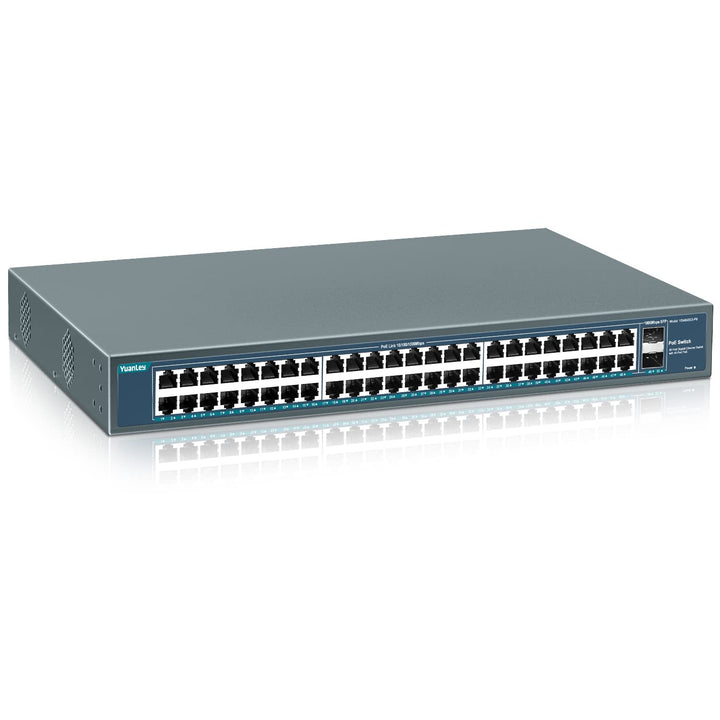 YuanLey 48 Port Gigabit PoE Switch Unmanaged mit 2 1000Mbps SFP Uplink, 50 Port 802.3af/at 800W High