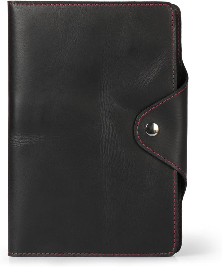 Londo Echtleder Schreibmappe Konferenzmappe mit Notizblock Notizblock und Schloss Schwarz L, Schwarz