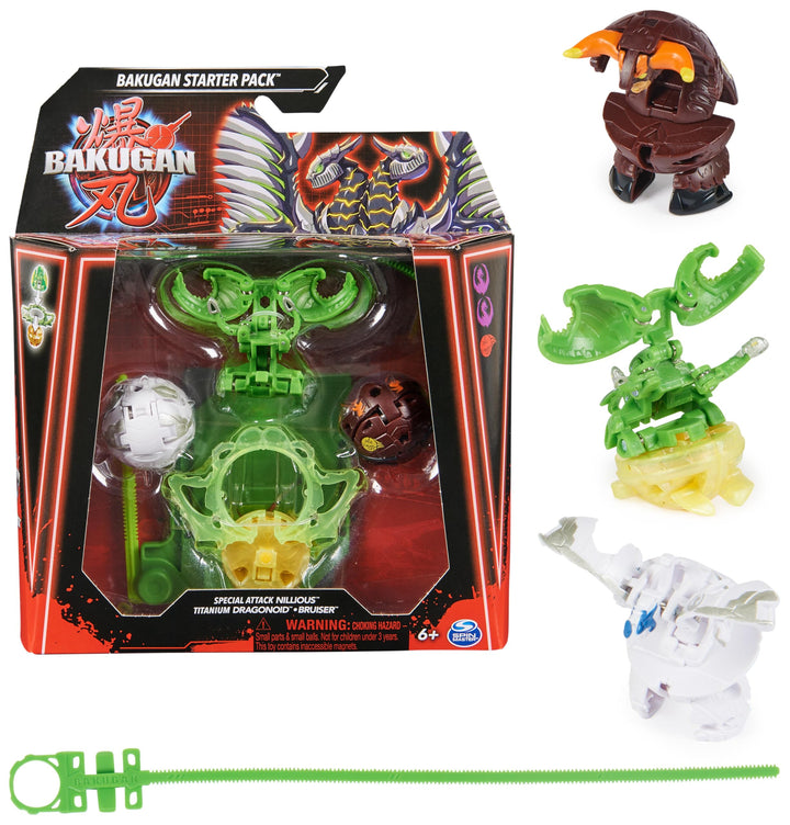 BAKUGAN Starter 3-Pack, Special Attack Nillious, Titanium Dragonoid, Bruiser, individualisierbare Ac