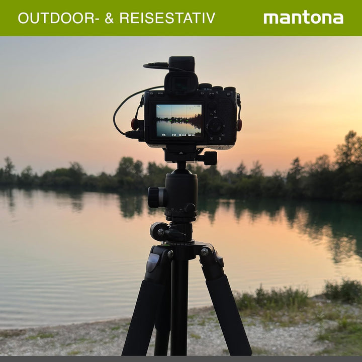 Mantona Kodiak L Fotostativ - 510 x 105 x 105 mm - 15 kg Traglast / 8-166 cm Höhe - Aluminium - stab