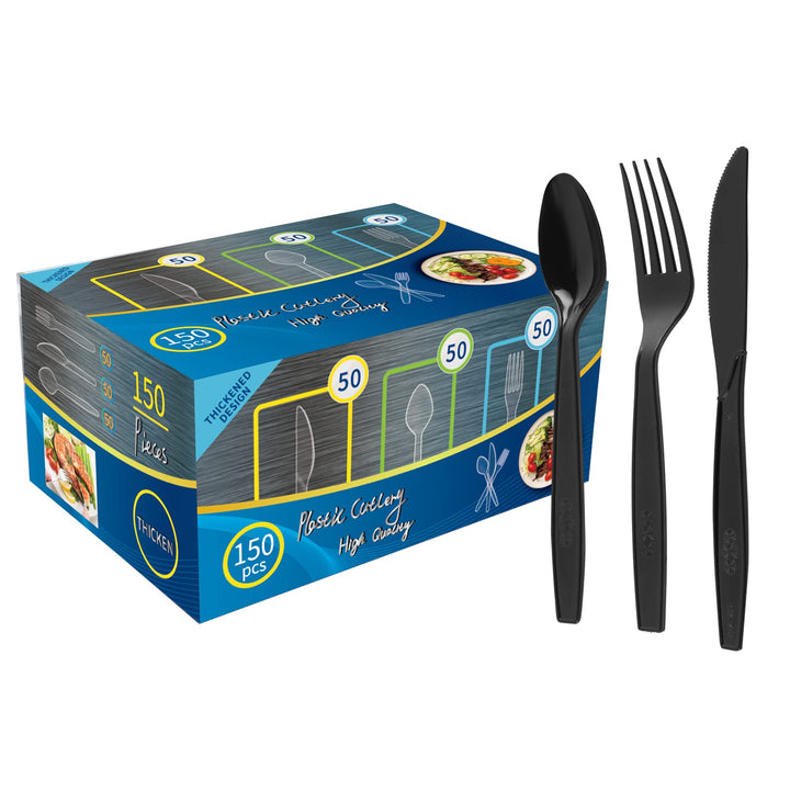 150Stück Wiederverwendbaren PlastikBesteck Set,BPA Frei,Bestanden LFGB,50 plastikgabeln,Messer und P