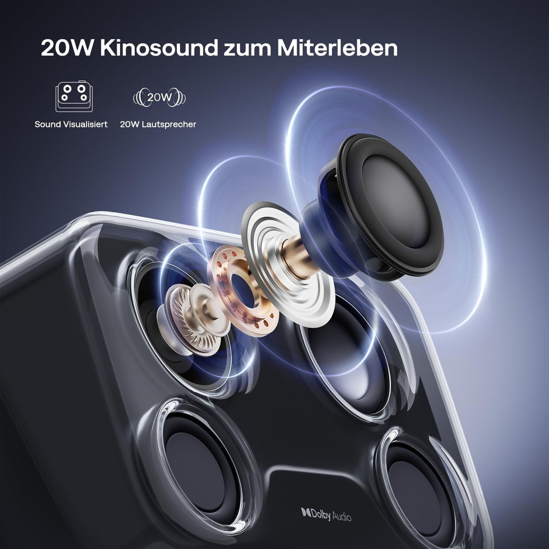 Aurzen Boom Mini 4-in-1 Smart Beamer mit Google TV, 4K Unterstützt Heimkino & Outdoor Projektor, 20W