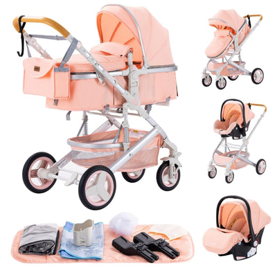 GLOKID Kinderwagen 3 in 1,Reisesysteme, Buggy mit Umkehrbarem Zwei-Wege-Schub,Babywanne Buggy&Sports