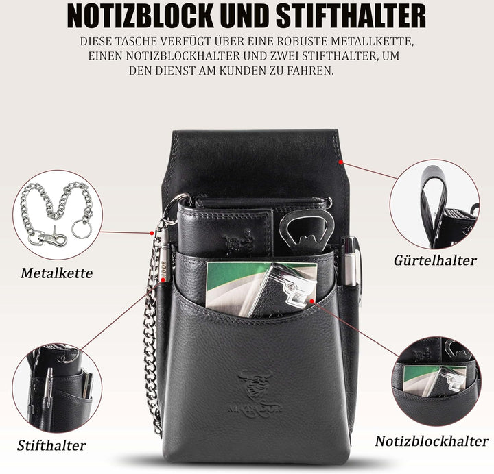MATADOR Leder Profi-Kellner-Set Kellner-Geld-Börse-Tasche-Portemonnaie mit Kette Bedienungsgeldbeute