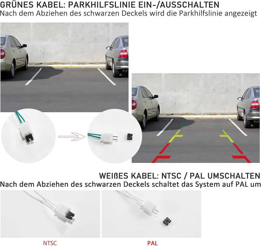 RED WOLF Rückfahrkamera Kennzeichenhalter Nummernschild mit Kamera NTSC PAL Guideline Einparkhilfe m