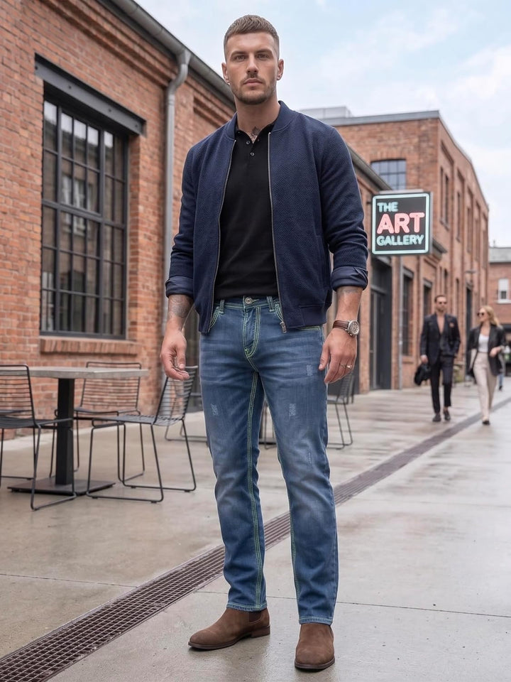 Rock Creek Herren Designer Jeans Hose Dicke Nähte Vintage Blau RC-2056 36W / 30L Blau - Rc-2271, 36W