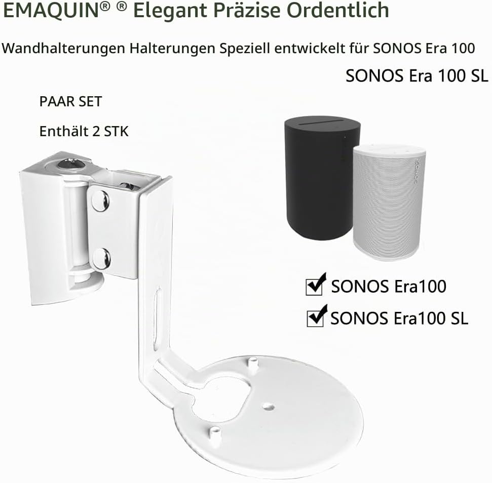 EMAQUIN Wandhalterung Paar(2 Stück) für Sonos Era 100 Lautsprecher(Schwenkbar und neigbar,kompatibel