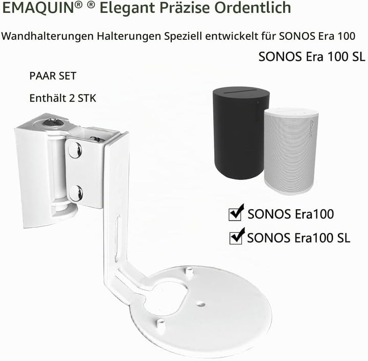 EMAQUIN Wandhalterung Paar(2 Stück) für Sonos Era 100 Lautsprecher(Schwenkbar und neigbar,kompatibel
