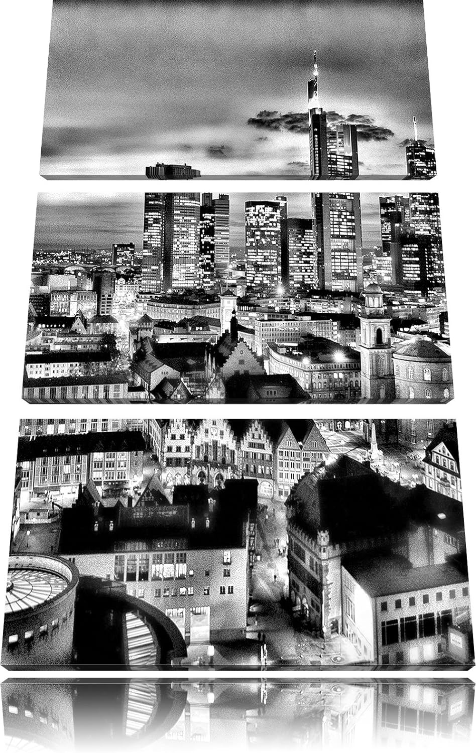 Pixxprint Frankfurt Skyline als Leinwandbild/Grösse: 3 Teilig (120x80) cm/Wandbild/Kunstdruck/fertig
