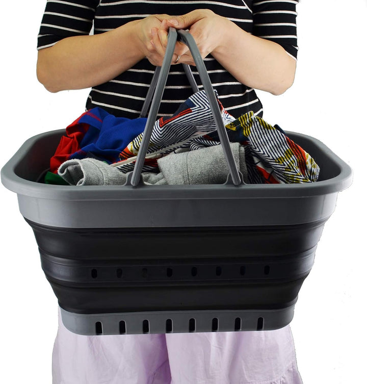 SAMMART 19L Collapsible Tub with Handle - Portable Outdoor Picnic Basket/Crater - Foldable Shopping