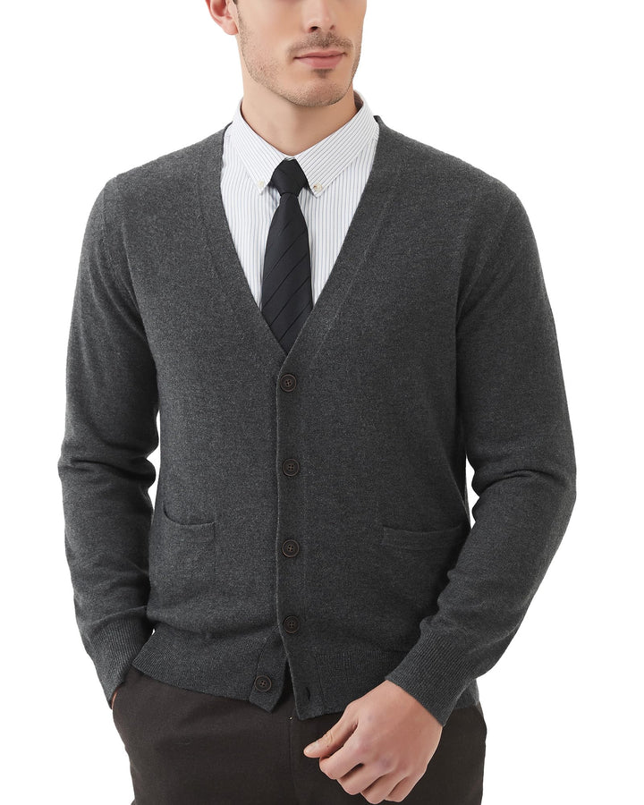 Kallspin Herren Strickjacke aus Wollmischung V-Ausschnitt Cardigan mit Knopfverschluss und Taschen G