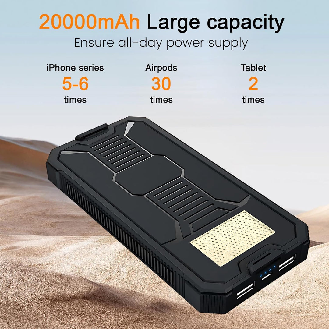 Solar Power Bank 20000mAh,Wasserdichtes Tragbares Powerbank Solarpanel mit 2 USB-Anschlüssen 1 Typ-C