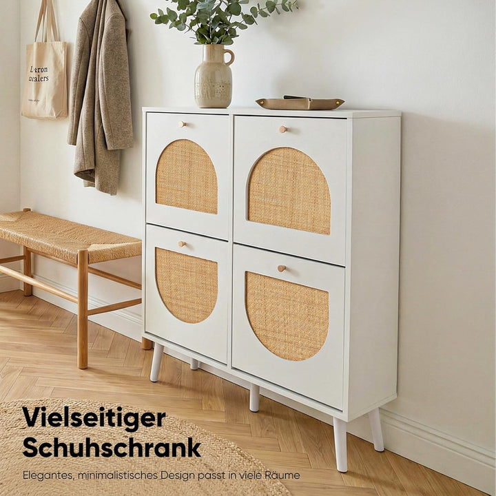 HOKEEPER Schuhschrank Schmal, Schuhregal mit 4 Klappen, Schuhkipper mit Verstellbar, Shoe Cabinet Ho