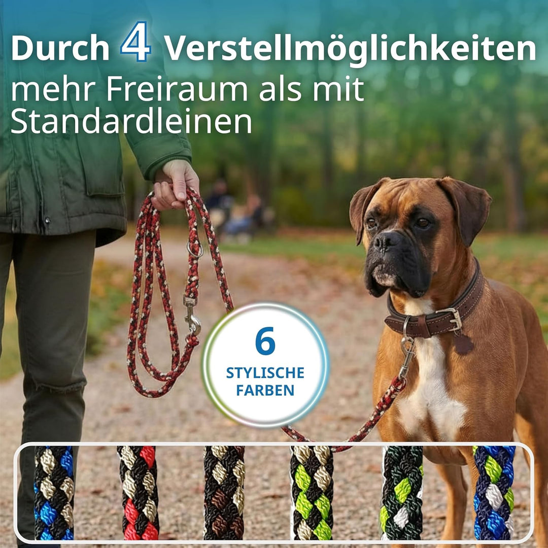 Geflochtene Hundeleine für grosse Hunde bis 60 kg | 4-Fach verstellbare Führleine | 2,80 m lang | Du