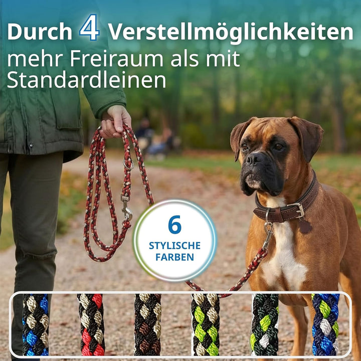 Geflochtene Hundeleine für grosse Hunde bis 60 kg | 4-Fach verstellbare Führleine | 2,80 m lang | Du
