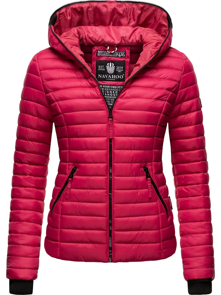 Navahoo Damen Damen leichte Übergangsjacke Steppjacke mit Kapuze Kimuk XS-XXL XS Fuchsia, S