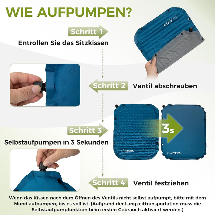 ATEPA Sitzkissen Outdoor, Faltbar Aufblasbar Stadion Flugzeug Unterwegs Camping Wander Bürostuhl Kno