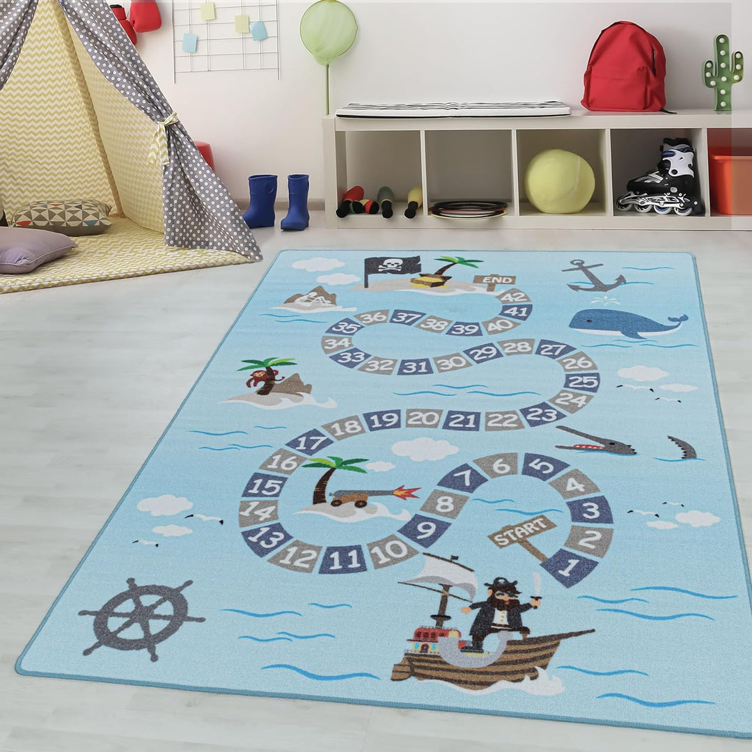 Kinderteppiche für Kinder Lernen Matte Zahlen mit Piratenteppich Spielteppich Waschbar Jungen & Mädc