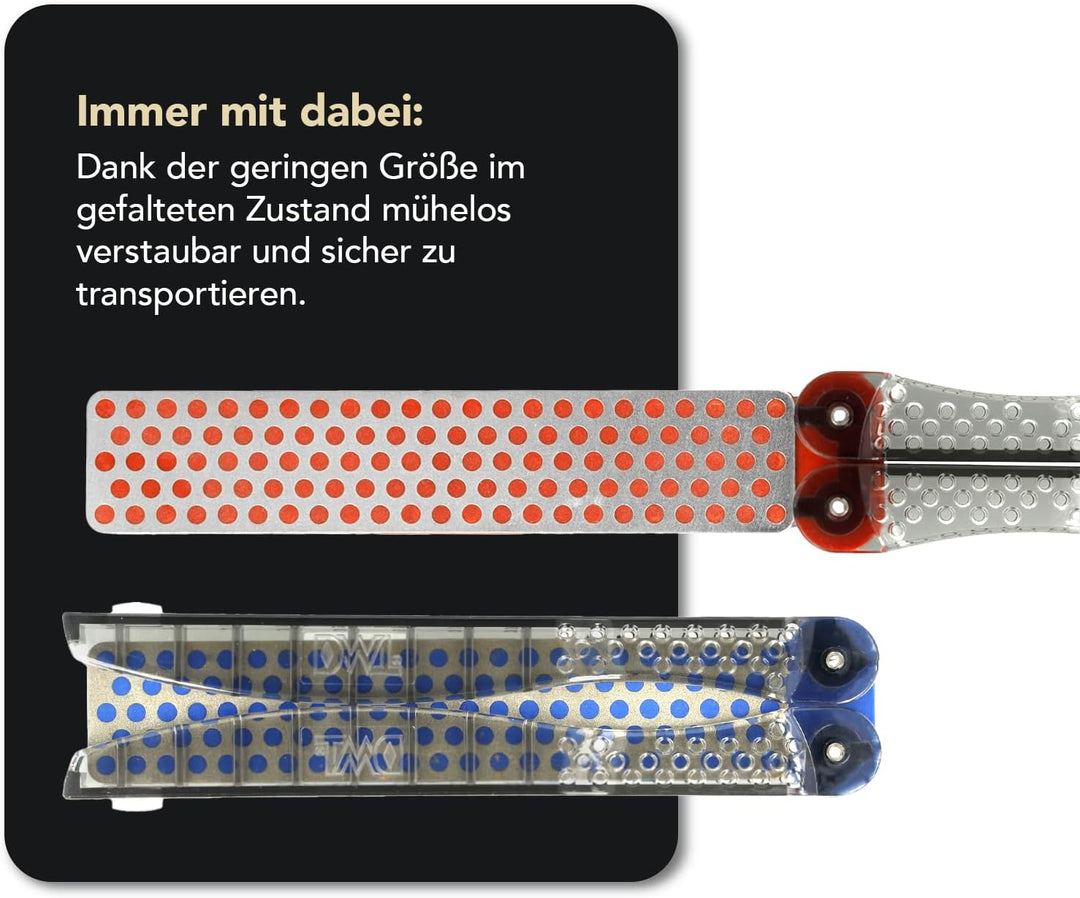 DMT DiaFold Diamantschärfer - doppelseitig - rot/fein - blau/grob - trocken oder mit Wasser verwendb