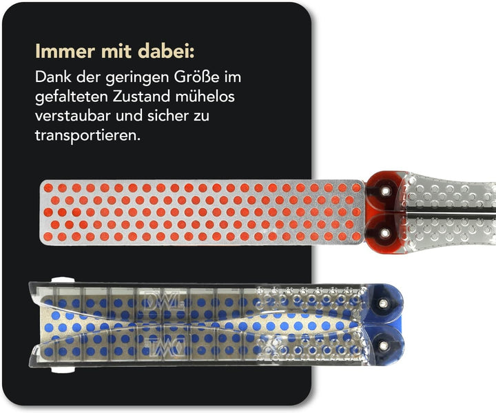 DMT DiaFold Diamantschärfer - doppelseitig - rot/fein - blau/grob - trocken oder mit Wasser verwendb