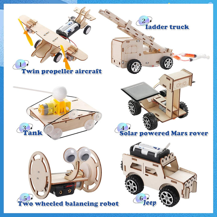 6 Stück Experimente Set,Elektronik Baukasten,Experimentierkasten, Elektro Baukasten 6-in-1 Holz STEM