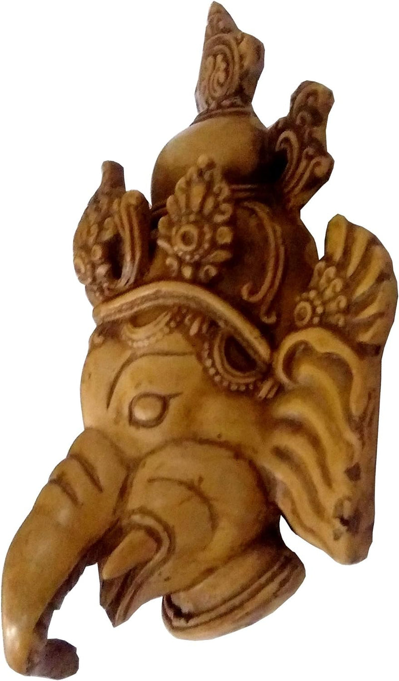 Purpledip Resin Idol Krodhit Ganesha: Dakshin Murti Angry Ganapathi Wall Hanging Stone Finish Mask (