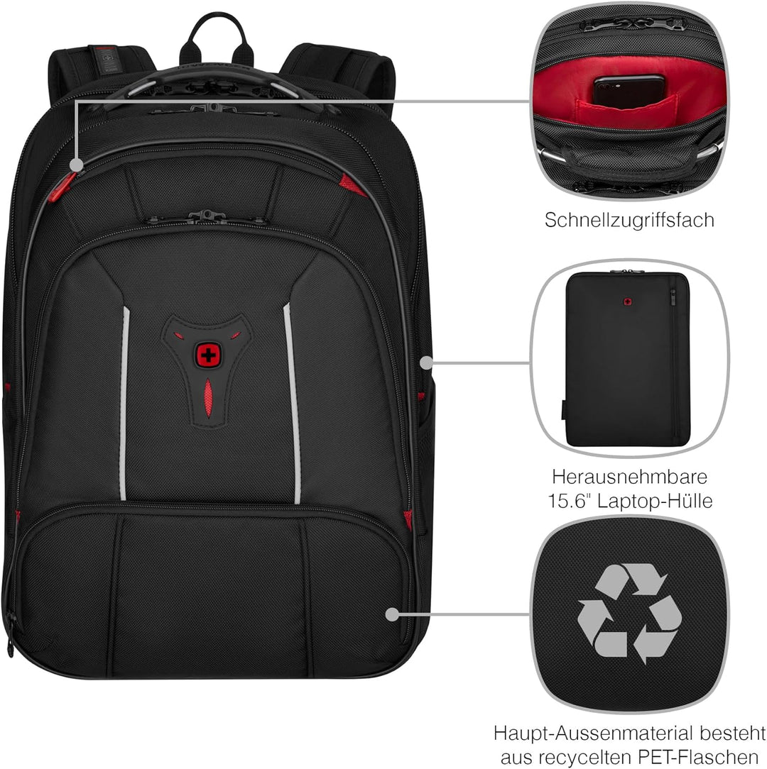 WENGER Carbon Pro Rucksack mit Tablet-Fach, Notebook bis 17 Zoll, Hülle 15.6 Zoll, Tablet bis 10 Zol