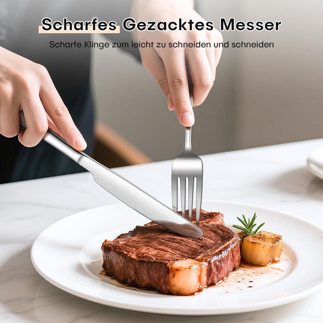 Besteck Set 6 Personen, 30 Teilig Essbesteck Set mit Messer Gabel Löffel, Besteckset Edelstahl Spieg