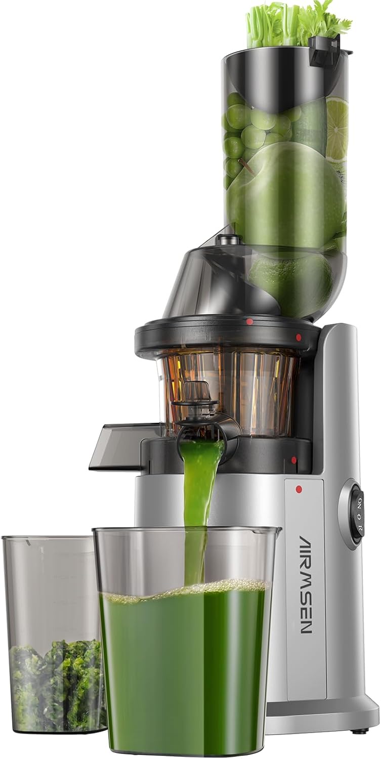 AIRMSEN Slow Juicer, Entsafter Gemüse und Obst mit 82mm Grossem Einfüllöffnung für ganze Früchte ent