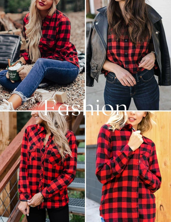 UNibelle Damen Kariertes Hemd mit Knopfleiste Kurz/Langarm Oktoberfest Bluse Karo Tunika Baumwolle T