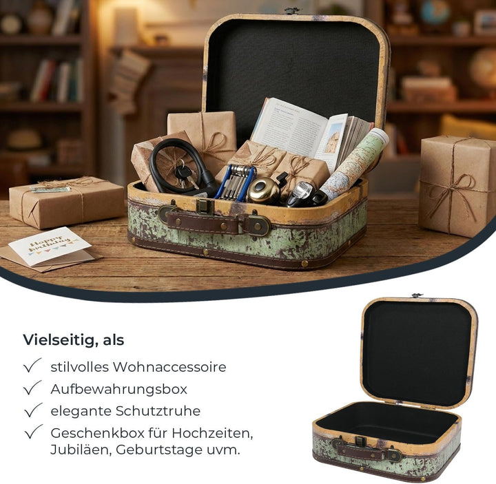 HMF VKO206 Vintage Koffer aus Holz | 25 x 21,5 x 8,5 cm | Klein | Deko Fahrrad 25 cm, 25 cm