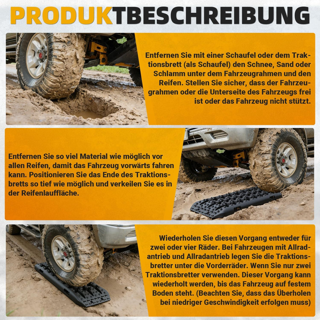 Gimisgu 2x Sandbleche Offroad Traktionsmatte Kunstoff Anfahrhilfe Recovery Board Tracks mit Aufbewah