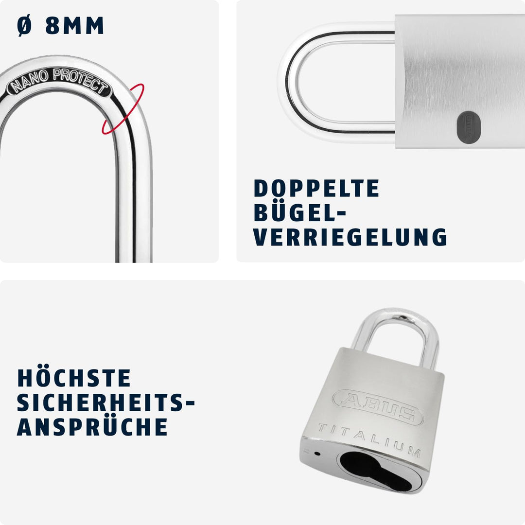 ABUS Titalium-Vorhangschloss 86TI/45 ohne Zylinder 27778, 86TI/45