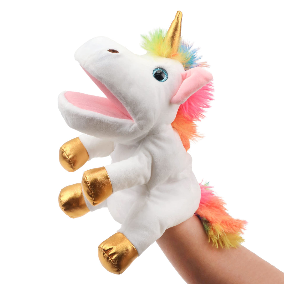 Hopearl Plüsch Einhorn Handpuppe mit offenem beweglichem Mund für fantasievolles Spiel, Rollenspiel,