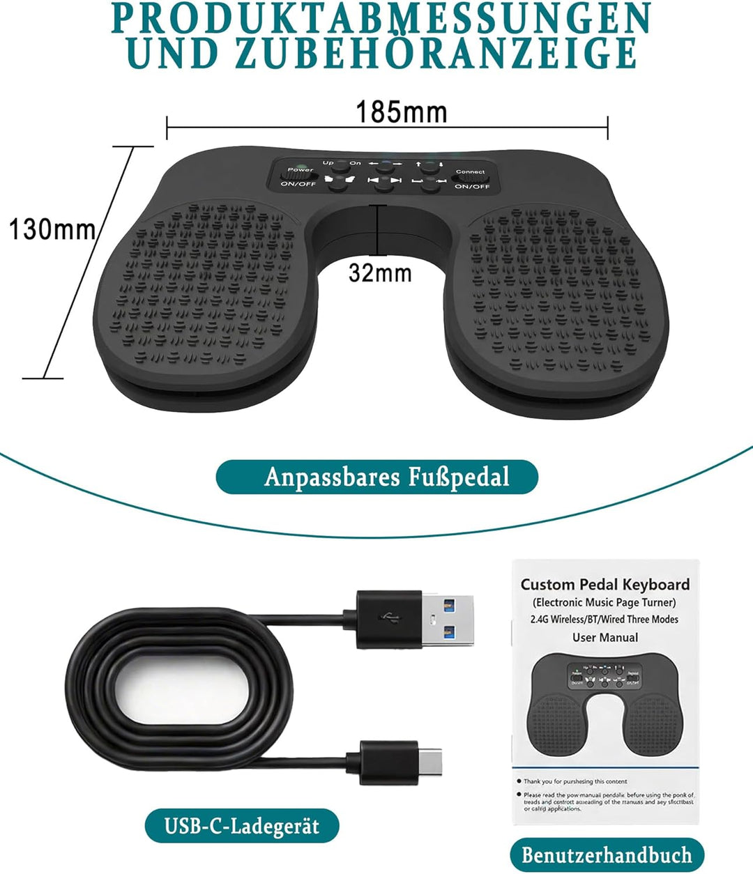 Bluetooth Page Turner Pedal: Bluetooth Fussschalter für Noten Apps mit Fusssteuerung für Pianisten G