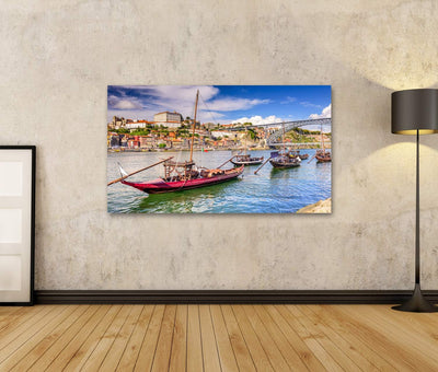 Bild Bilder auf Leinwand Douro River in Porto Portugal Wandbild Poster Leinwandbild RMU 100x57cm, 10