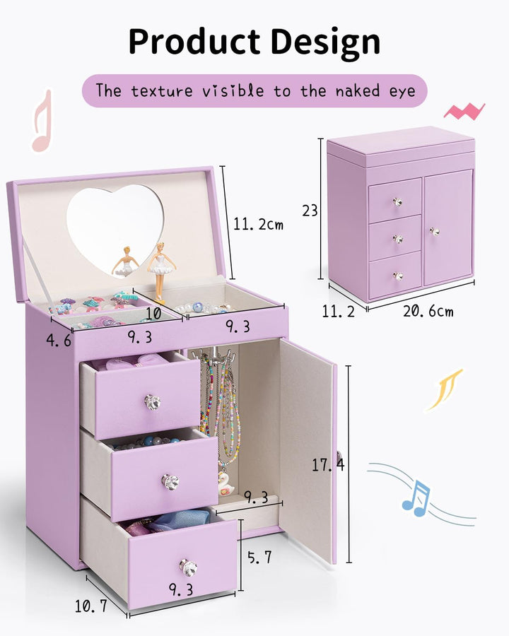 VLANDO Musical Schmuckkästchen Mädchen, grosses Kind Musik-Box mit Ballerina für Geburtstag Schlafzi