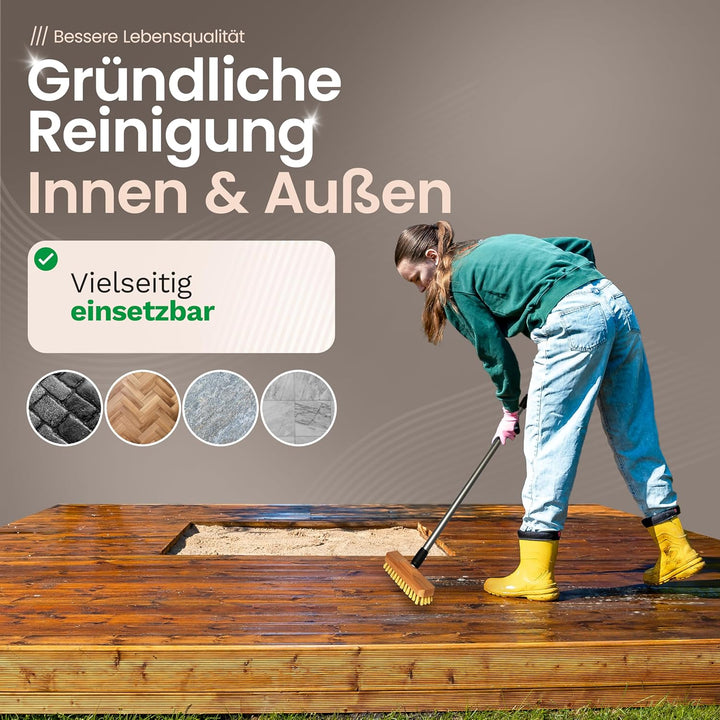 Schrubber aus Holz mit Borsten| Wischer mit Gewinde und Teleskopstiel| Scheuerbürste PPN| Boden-Bürs